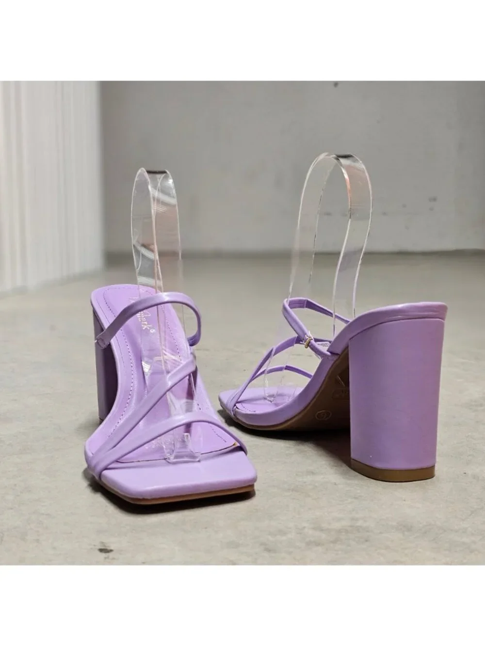 Purple Block Heel Sandals With Strappy Design Open Toe For Women